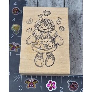 Stamp Affair Country Stitch Ragdoll Hearts Folk 1996 Rubber Stamp Wood #P47